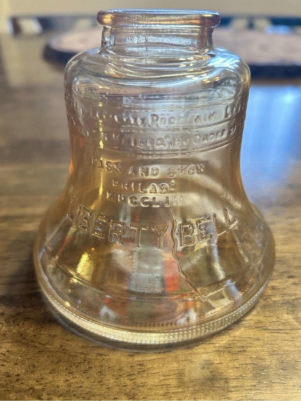 Vintage 1970’s Iridescent Glass Liberty Bell Bank by the Anchor Hocking Glass Co